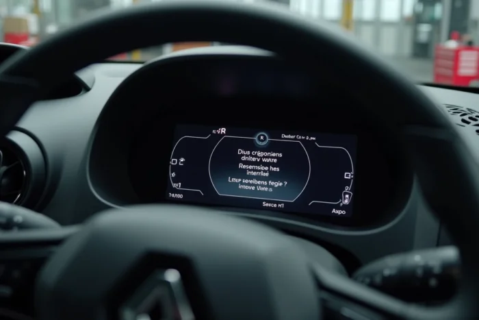 Gros plan sur l'écran du compteur numérique d'une Renault Clio 5 affichant le menu de remise à zéro en français